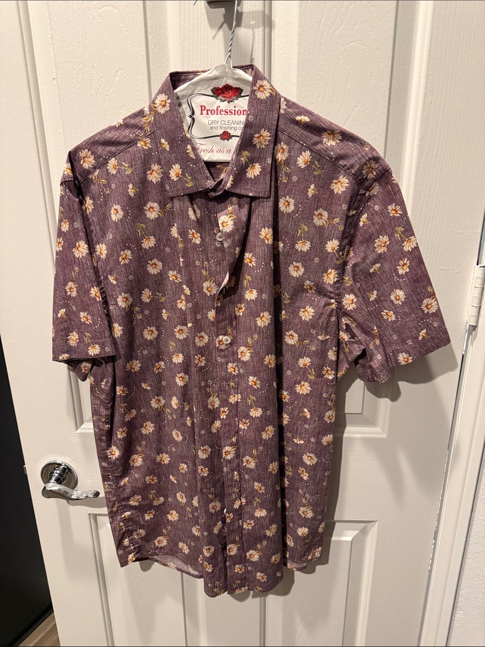 Men's Purple Floral Short-Sleeve Button-Up Shirt Bugatti